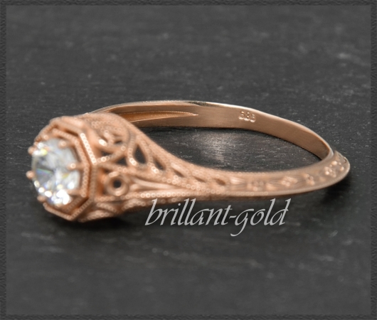 Jugendstil Design Diamant Ring mit 0,41ct, 585 Rotgold